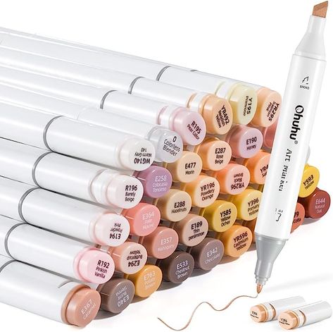 Amazon.com : Ohuhu Alcohol Markers Skin Tones Double Tipped Skin Color Art Marker Set for Artists Adults Coloring - 36 Skin-Tone Colors for Portrait Illustration- Chisel & Fine - Oahu of Ohuhu Markers - Refillable : Arts, Crafts & Sewing Coloring Illustration, Art Supplies Gift, Ohuhu Markers, Adults Coloring, Beige Art, Marker Set, Colors For Skin Tone, Coloring Markers, Pen Gift