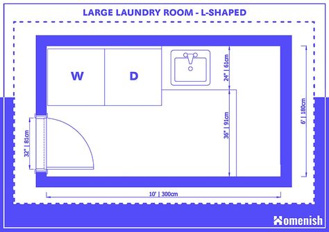 Laundry Room Size Layout, L Shaped Laundry Room Layout, L Shaped Laundry, L Shaped Laundry Room, Laundry Room Dimensions, Fold Clothes, Laundry Room Flooring, Laundry Space, Laundry Room Closet