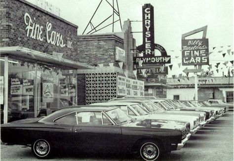 Car Dealership Chrysler Plymouth 1968 Used Car Lots, New Car Smell, Plymouth Cars, Vintage Muscle Cars, Mopar Cars, Mopar Muscle Cars, Plymouth Roadrunner, Car Lot, Auto Repair Shop