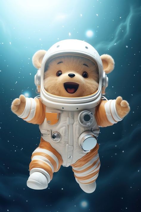 Astronaut cartoon space cute. AI generated Image by rawpixel. | free image by rawpixel.com / Ake Gif Ads, Nursery Murals, Astronaut Bear, Space Bear, Cartoon Space, Astronaut Illustration, Astronaut Cartoon, Cute Astronaut, Nursery Mural