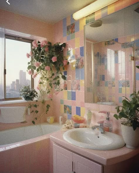 Beautiful Houses Inside, Bathroom Tile Design Ideas, Pastel Bathroom, Best Bathroom Paint Colors, 90s Home Decor, 80s Interior Design, Tile Design Ideas, 80s Home, 90s Home