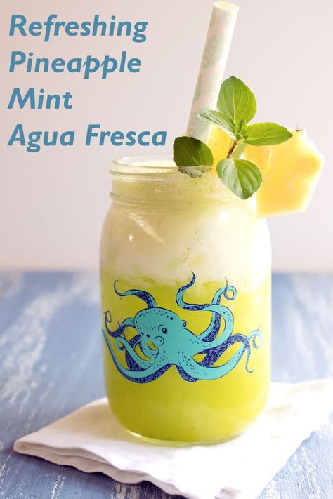 Pineapple Mint Agua Fresca - Vegan Beverages, Agua Fresca Recipe, Vegan Drinks Recipes, Vegan Slow Cooker Recipes, Chicory Recipe, Pineapple Mint, Vegan Slow Cooker, Vegan Party, Plant Based Diet Recipes