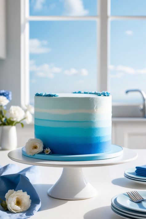 When it comes to cake, blue can turn any event into a showstopper! Check out these 7 incredible blue cake ideas that are perfect for birthday parties, weddings, or any get-together that needs a sprinkle of color. From a lovely azure ombre cake that fades beautifully to crepe blue cakes adorned with fresh flowers, each creation is unique and delicious! Get inspiration and elevate your dessert game with cakes that look as good as they taste. Your guests will be raving about these creative bakes long after the party ends! Waves Cake Design, Shades Of Blue Birthday Cake, Blue Cake Ideas, Waves Cake, Blue Treats, Ombre Cakes, Cake Batter Recipes, Fancy Birthday Party, Blue Velvet Cakes