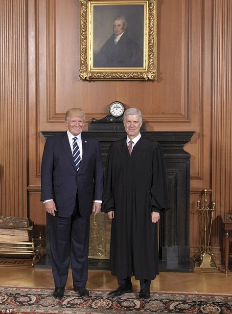 PROUD PRESIDENT: President Donald Trump (left) stands alongside new Supreme Court Justice Neil Gorsuch (right), Trump's first appointment to the nation's highest court Neil Gorsuch, Supreme Court Justices, June 15, The Supreme, Hard Working, Supreme Court, The Court, White House, First Time