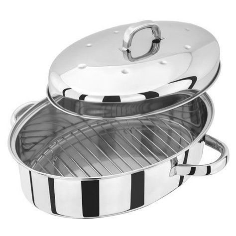 Stainless-Steel-Self-Basting-Induction-Roaster-Casserole-Oven-Roasting-Tin-amp-Lid Dishes Sets, Cookware Gifts, Perfect Roast, Pan Rack, Copper Cookware, Gadgets Kitchen Cooking, Stainless Steel Grill, Amazing Kitchen, Stainless Steel Dishwasher