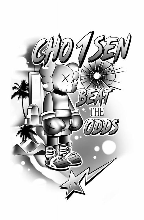 Pop Out Tattoos, Leg Tattoo Sketches For Men, Quarter Sleeve Tattoos Men, Kaws Tattoo Ideas Stencil, Urban Tattoos Designs Men, Klaws Tattoos Ideas, Show No Love Tattoo, Fye Drawings, Mens Tattoo Designs Drawing