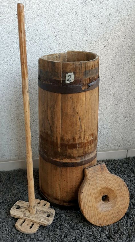 ANTIQUE BUTTER CHURN Butter Churner, Antique Butter Churn, Handmade Wooden Bowls, Wooden Kitchenware, Butter Churns, Butter Churn, Wooden Paddle, Repurposed Lamp, Making Butter