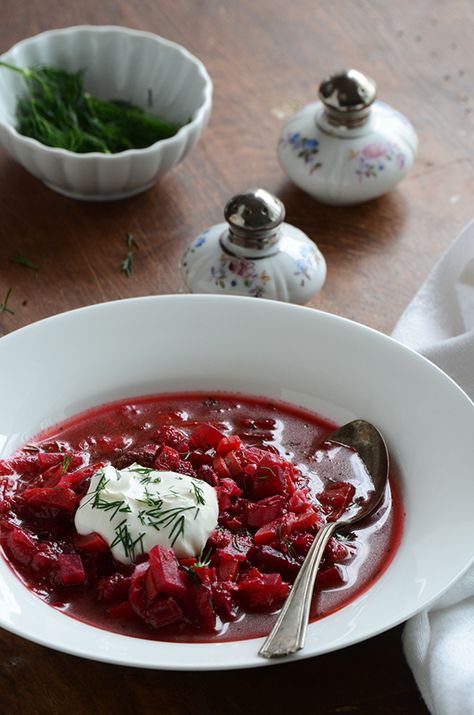 Borscht (Russian-Style Beet Soup) Classic Borscht Recipe, Russian Borscht Soup, Borscht Recipe, Borscht Soup, Beet Soup, Beef Stew Meat, Polish Recipes, Russian Recipes, Delicious Soup