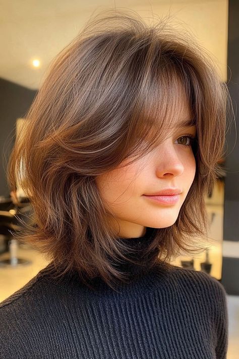 Feathered Brunette Layers, Trendsetting Tousled Layers Feathered Layers Short Hair, Brunette Layers, Brown Balayage Bob, Tousled Layers, Butterfly Hairstyle, Feathered Layers, Subtle Layers, Feathered Hair, Girls Hairstyles Easy