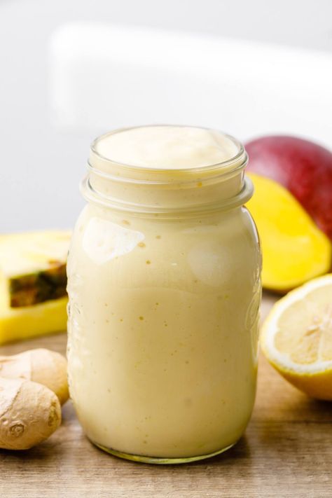 Creamy Lemon Ginger Morning Smoothie for Good Gut Health - Healthy Substitute Morning Digestive Drink, Healthy Gut Smoothie Recipes, Gut Healthy Smoothies, Cucumber Mint Juice, Creamy Smoothie Recipes, Gut Healing Smoothie, Smoothie Cucumber, Soup Benefits, Healthy Morning Smoothies