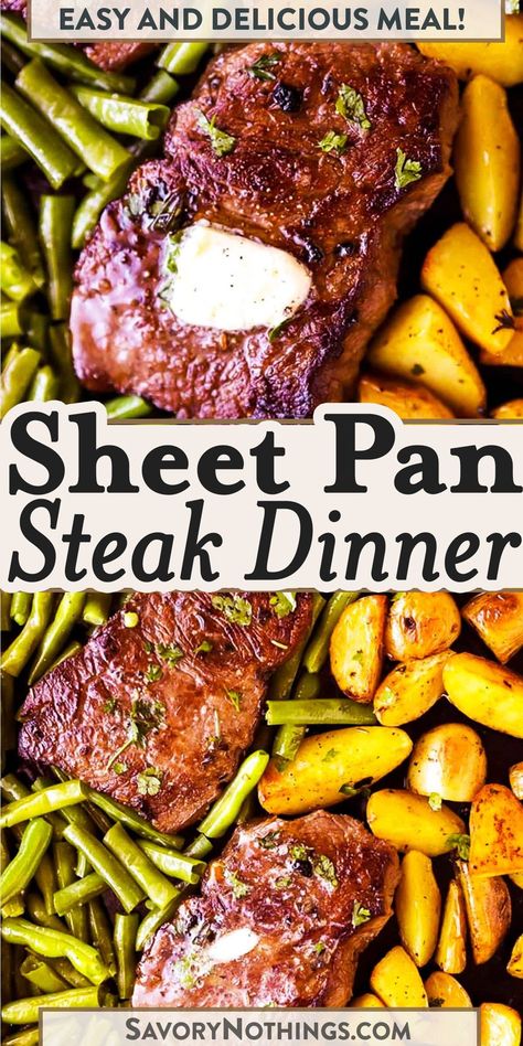 Top Sirloin Dinner Ideas, Sheet Pan Meals Steak, Steak And Potatoes In Oven, Sirloin Steak Recipes Oven, Potato Sheet Pan Dinner, Potato Sheet Pan, Steak And Green Beans, Oven Baked Steak, Sheet Pan Steak