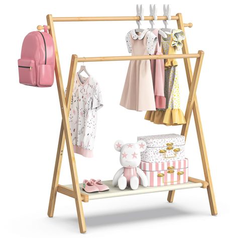 PRICES MAY VARY. KIDS DRESS UP RACK: Great height for 3 to 6 years-old children, who can reach it without help. It can also be used as a freestanding towel rack, or pet clothing rack to hang dog & cat clothes. The size: 31.1"L x 17.3"W x 41.3"H. STURDY & RELIABLE: This kids clothing rack is Made of 100% high-quality solid bamboo, sturdy and strong, it has been finely polished to make the surface smooth. The natural color well matches any room decor. The stable triangular structure makes it stand Dress Up Rack, Freestanding Towel Rack, Kids Clothing Rack, Bamboo Clothes, Garment Rack, Kids Dress Up, Bamboo Clothing, Organize Fabric, Small Clothes