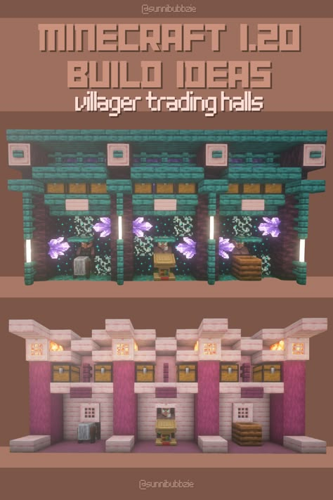 Trading Villager Minecraft, Villager Hall Minecraft Build, Minecraft Village Trading Hall Ideas, Types Of Villagers Minecraft, Cute Villager Trading Hall, Minecraft Letters Build, Villager Trading Room Minecraft, Minecraft Essential Builds, Villager Trading Hall Minecraft Design Interior