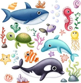 Under The Sea Clipart, Underwater Drawing, Sea Clipart, Ocean Clipart, Ocean Theme Classroom, 동화 삽화, Vector Poster, Underwater Animals, Water Animals