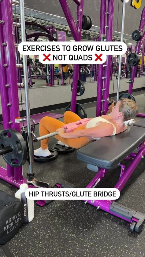 I personally LOVE destroying my quads. But for those who are looking for glute focused exercises that have less quad work involved, here you go! 🍑 Hip thrusts/glute bridges: what even more glute focus? Do pulses 😈🔥🔥🔥🍑 Cable kickbacks🍑 Feet High Leg Press : any time your knees track out over your toes you’re using your quads. By putting your feet higher on the platform you keep that from happening. 🍑 Hyper ExtensionsWill you be adding any of these to your lower bod/glute workout? #glutes Cable Kickbacks, Workout Glutes, Hip Thrusts, Daily Yoga Workout, Glute Workout, Gym Tips, Leg Extensions, Glute Bridge, Leg Press