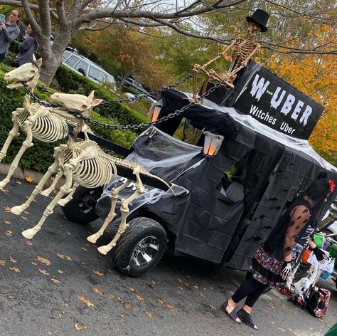 Haunted Golf Cart, Halloween Decorations For Atv, Trick Or Truck Ideas, Halloween Golf Cart Parade Ideas, Witches Ride Golf Cart, Golf Cart Halloween Ideas, Trunk Or Treat Golf Cart, Decorated Golf Cart Ideas Halloween, Golf Cart Halloween Decorations