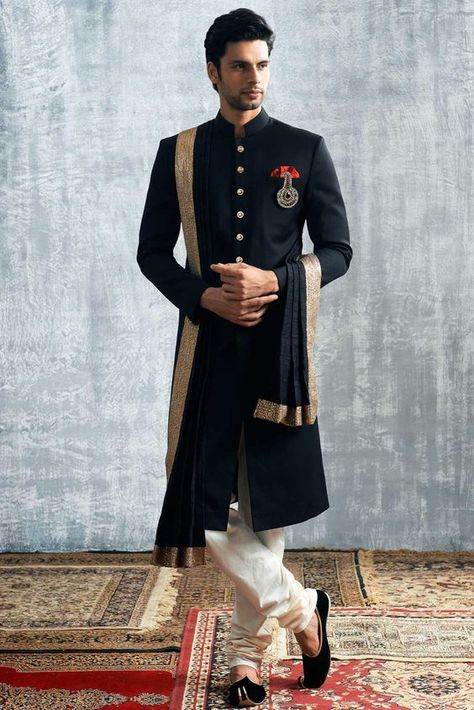 What to Wear to an Indian Wedding as a Male Guest . You can try Bright color Silk Sherwani + Jooti Ethenic Wear, Blue Sherwani, Groom Dress Men, Indian Groom Wear, Wedding Dresses Men Indian, Sherwani Groom, Suit Man, Mens Sherwani, Sherwani For Men