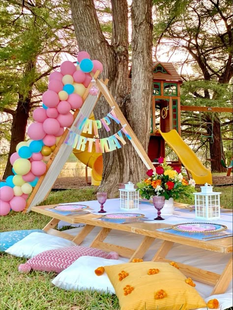 Tipi Birthday Party, Picnic Birthday Decorations, Outdoor Bday Party Decorations, Birthday Picnic Decor, Toddler Themed Birthday Party, Toddler Birthday Party Decorations, Toddler Picnic Birthday Party, Toddler Backyard Birthday Party, Outdoor Toddler Birthday Party