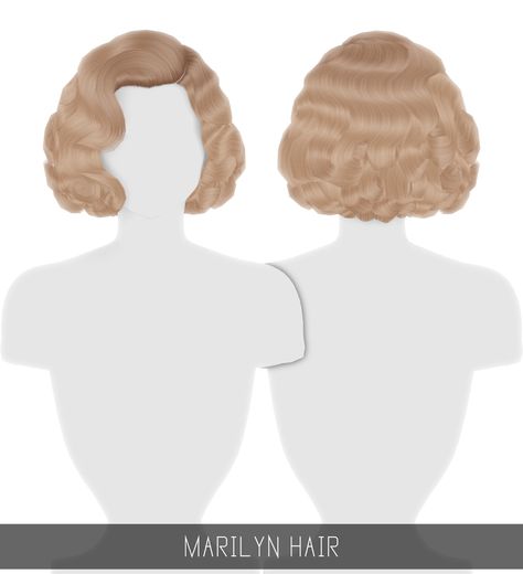 Simpliciaty's Marilyn Hair - Medium hairstyles ~ Sims 4 Hairs Marilyn Hair, S4cc Hair, Sims Hairstyles, Sims 4 Curly Hair, Marilyn Monroe Hair, Sims Outfits, Die Sims 4, Sims 4 Black Hair, Pelo Sims