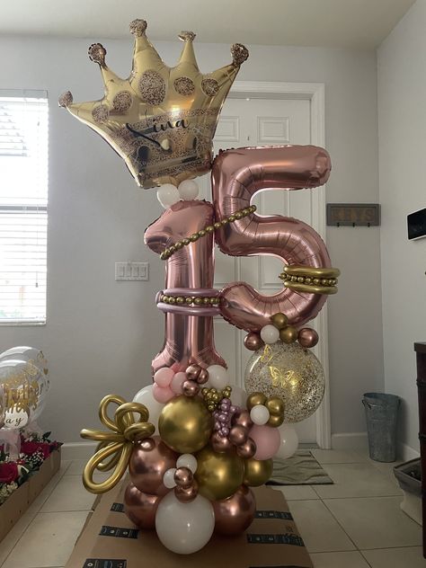 15 Balloons, Quince Balloon Decorations Pink, Sweet 16 Ballon Arrangement, 15 Birthday Balloon Bouquet, Number 15 Balloons, Bat Mitzvah Decorations, Rose Gold Number Balloons, 50th Anniversary Decorations, Rose Gold Party Decor