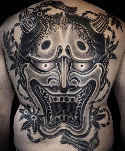 Mask Tattoo, Back Piece, Back Tattoo, Mask, Tattoos, Black