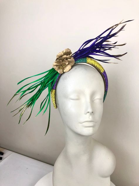 Excited to share this item from my #etsy shop: Mardi Gras Fascinator- Purple green gold headband Mardi Gras Hats, Purple Fascinator, Ivory Fascinator, Raven Bird, Mardi Gras Costumes, Black Fascinator, Feather Fascinators, Feather Headband, Gold Headband