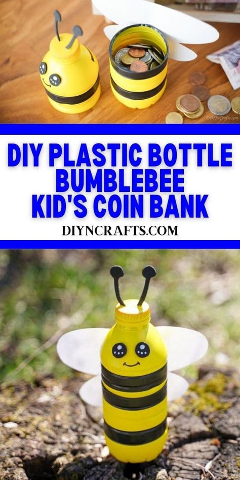 Plastic Recycling Ideas For Kids, Recycling Projects For Kids, Recycled Bottle Crafts, Easy Recycled Crafts, Plastic Bottles Crafts, Piggy Bank Diy, Bee Kitchen, Diy Bank, Bank For Kids