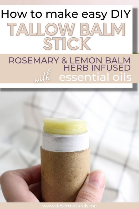 collage of homemade beef tallow stick from a diy recipe that is herb infused and has essential oils to moisturize dry skin Homemade Tallow, Easy Diy Lotion, Diy Lotion Recipe, Tallow Recipe, Room Spray Recipe, Tallow Balm, Homemade Skincare, Stick Diy, Diy Essential Oil Recipes