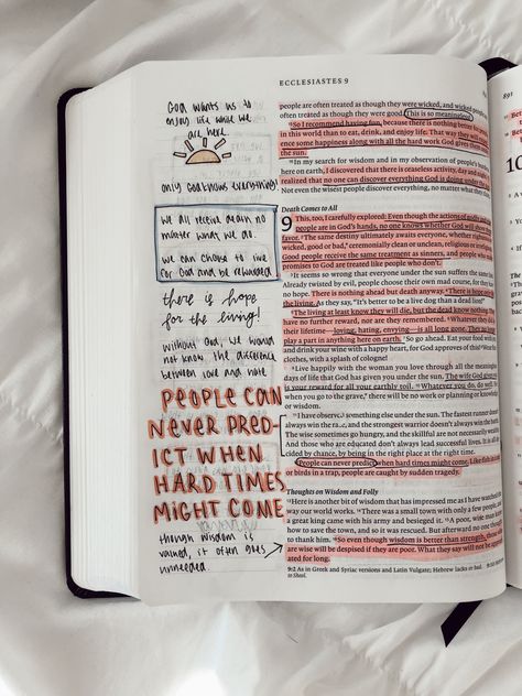 Journaling Bible Aesthetic, Ecclesiastes Bible Study, Ecclesiastes Bible Journaling, Devotional Aesthetic, Bible Annotations, Bible Tips, Bible Highlighting, Bible Journal Notebooks, Firm Foundation