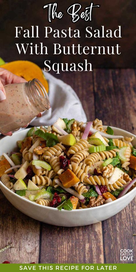 Enjoy the flavors of autumn with this ultimate Fall Pasta Salad! Featuring roasted butternut squash, tart cranberries, crunchy walnuts, and a tangy cranberry vinaigrette, it's the best fall dinner or side dish recipe for Thanksgiving or cozy weeknight dinners. Perfectly balanced flavors and easy to prepare, this pasta salad is a must-try for any fall gathering. Discover how to make this delicious dish now!  #falldinnerideas #pastasalad #thanksgivingsidesdishes Autumn Fruits And Vegetables, Butternut Squash Tart, Fall Pasta Salad, Squash Tart, Salad With Butternut Squash, Butternut Squash Cooking, Cranberry Vinaigrette, Fall Pasta, Autumn Fruits