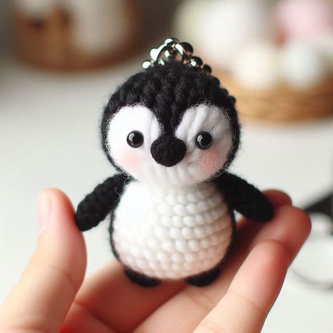 Free Amigurumi Penguin Pattern, Small Crochet Penguin, Cute Crochet Penguin, Crochet Winter Keychain, Free Crochet Patterns Amigurumi Animals Keychains, Penguin Crochet Keychain, Mickey Crochet Pattern, Crochet Penguin Keychain, Crochet Keychain Animals