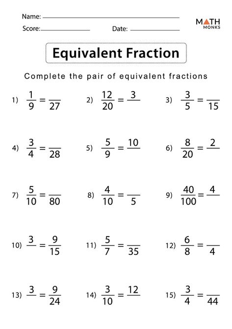 Equivalent Fractions Worksheets - Math Monks Grade 6 Math Worksheets Fractions, Grade 5 Patterning Math, Fractions Worksheets 4th Grade, 6 Grade Math Worksheets, Like Fractions Worksheet, Grade 4 Maths Worksheets, Fraction Worksheets Grade 4, Fractions Worksheets 5th, Equivalent Fractions 4th Grade