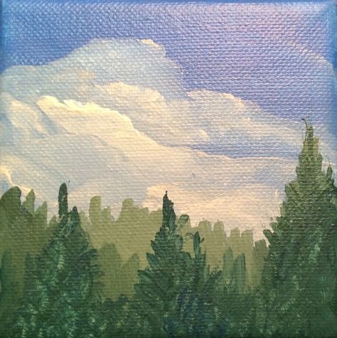 Big sky and pine trees. Acrylic on canvas. Trees And Sky Painting, Easy Tree Painting For Beginners, Tree Painting Simple, Tree Inspiration, Sky Painting, Canvas Ideas, Nature Tree, Landscape Trees, Big Sky