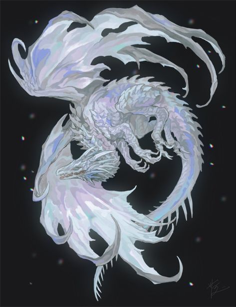 Snow Dragon Art, Ice Dragon Art, White Dragon Art, Blue And White Dragon, Moon Dragon, Dragon Poses, Dragon Flying, Snow Dragon, Space Dragon