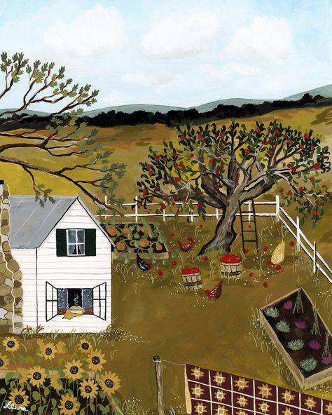 Farmhouse Artwork, Farm Scene, Farm Decor, Art Et Illustration, Paint Print, Naive Art, Art And Illustration, 8x10 Print, Gouache Painting