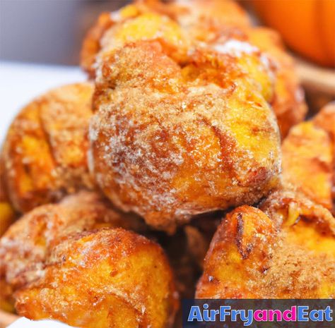 Air Fryer Pumpkin Fritters: Easy Recipe | AirFryAndEat Baked Pumpkin Fritters, Air Fryer Pumpkin Bread, Air Fryer Pumpkin Recipes, Pumpkin Air Fryer, African Sweets, Pumpkin Baking Recipes, Air Fryer Pumpkin, Fall Sweets, Pumpkin Breakfast Recipes