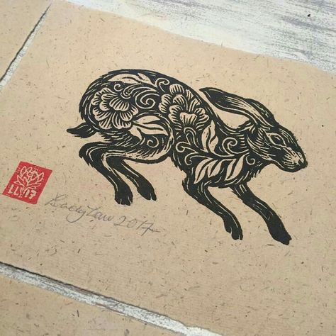 Engraving Tattoo, Woodcut Print, Linocut Printmaking, Rabbit Tattoos, Lino Art, Linocut Art, Woodcuts Prints, Wood Engraving, Lino Print