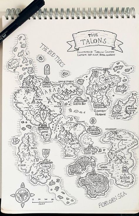 Fake Fantasy Maps, Fantasy Map Coastline, World Building Maps Ideas, Mystical Map Drawing, Fantasy Map Drawing Illustration, Imaginary Maps Drawings, Dnd World Maps, Fanasty Map, Fantasy Map Art