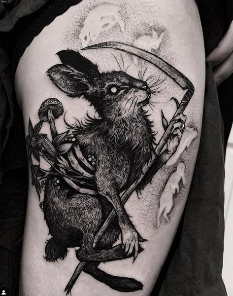 Rabbit Tattoo, Bunny Tattoos, Tattoo Magazine, Rabbit Tattoos, Watership Down, B Tattoo, Inked Magazine, Black Tattoo, Dark Tattoo