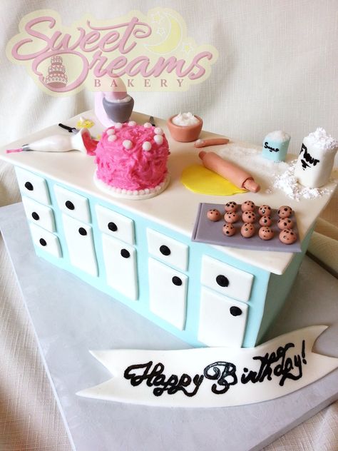 A bakers themed birthday cake made for myself. From Sweet Dreams Bakery - Tennessee Cake For A Baker Birthday, Cake For Baker Birthday, Baking Party Cake Ideas, Birthday Cake For A Baker, Baking Themed Birthday Cake, Bakery Theme Cake, Baking Themed Cake, Kitchen Theme Cake, Baker Theme Cake