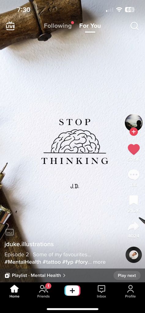 Stop Thinking Tattoo, Stop Thinking, Jewelry Tattoo, Tattoos