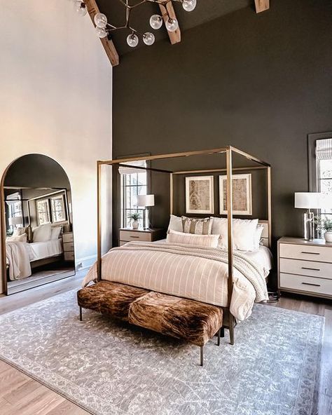 Arhaus on Instagram: "Glam and gleaming for dreaming. 🛌🏽 Sleek lines and bold details give way to one gorgeous retreat. And the accent wall is a vibe for sure. @ourfauxfarmhouse" Nightstand Dresser, Bed Nightstand, Moody Bedroom, Bedroom Oasis, Boutique Rugs, Bedroom Retreat, Beauty Sleep, Luxury Bedroom, Primary Bedroom