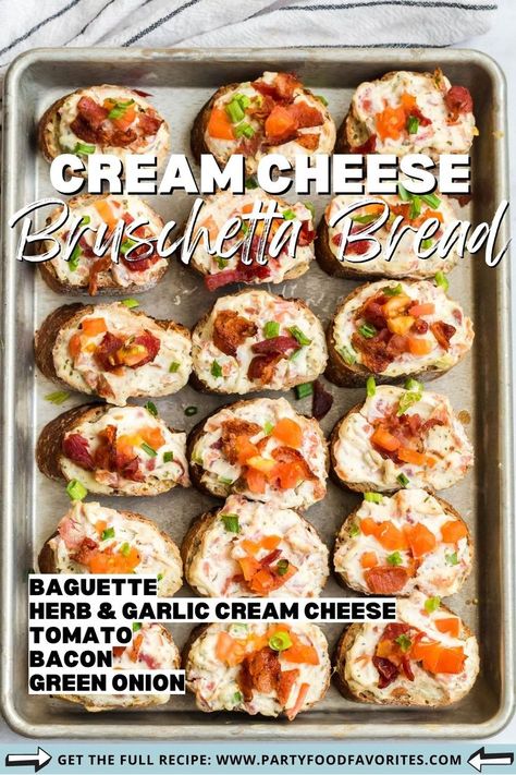 cream cheese bruschetta bread with ingredients Bread Toppings Ideas, Bread Appetizers Easy, Baguette Appetizer, Bruchetta Appetizers, Bruschetta Bread, Bruschetta Bites, Bruschetta Appetizer, Festive Bread, Bread Toppings