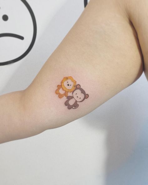 Cute Monkey Tattoo -ecstacytat2s Monkey Tattoo Ideas, Small Letter Tattoo, Monkey Tattoo, Small Monkey, Monkey Tattoos, Bear Tattoo, New School Tattoo, Wolf Tattoo, Tiger Tattoo