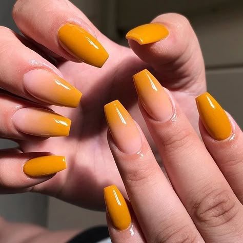 Nail It! Magazine on Instagram: “@nails_by_jimena Nude to gold yellow mustard ombré Yellow Nail Art Designs, Ongles Gel Violet, It Magazine, Yellow Nail Art, Yellow Nails Design, Yellow Nail, Nail It, Ombre Acrylic Nails, Nails Prom