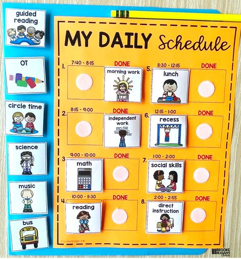 Using a Visual Schedule - Brooke Reagan's Class Personal Visual Schedule, Special Ed Visual Schedule, Special Ed Schedule Ideas, Visual Cards For Preschool, Visual School Schedule, Aba Classroom Setup, Visual Schedule Classroom, Visual Schedules Special Education, School Behavior Chart