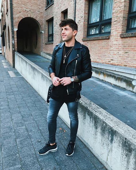 Get lost in what you love. • • • #asos #nike #airmax97 #potd #hasselt #ootd #fashioninsta #dieseljoggjeans Nike Airmax 97, Leather Jacket Outfit Men, Leather Jacket Outfits, Nike Air Max 97, Leather Jacket Men, Leather Jackets, Leather Men, Air Max, Nike Air Max