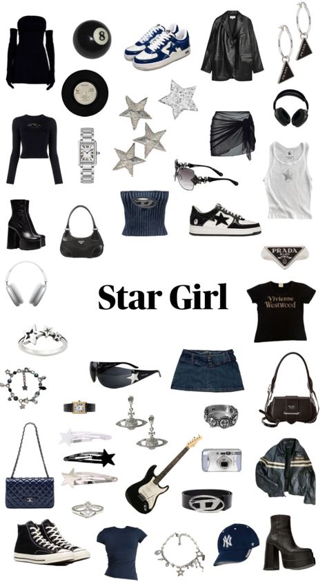 #stargirl #stargirlaesthetic #outfitinspo #stargirlinspo #gracieabrams #beauty #stargirlinterlude #silver #silveraesthetic #navybluefit #navy #black Star Girl Aesthetic Outfits, Rockstar Aesthetic Outfits, Silver Outfits, Rockstar Aesthetic, Star Clothing, Fashion Aesthetics, Tv Girls, Blue Outfit, Cute Simple Outfits