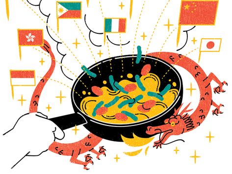 Asian Cooking by Folio Illustration Agency on Dribbble Food Editorial, Food Illustration Design, Menu Illustration, Chinese New Year Card, Graphic Design Style, Food Wall Art, Art Apps, Lifestyle Illustration, Illustration Agency