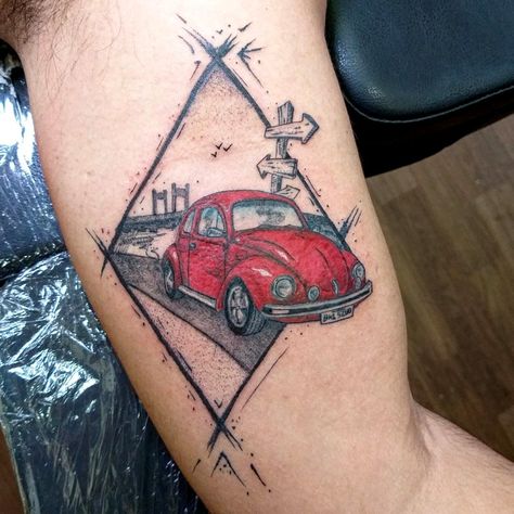 Vw Tattoo, Cherry Tattoos, Bug Tattoo, Line Art Tattoos, Vw Bug, Geometric Tattoo, Art Tattoo, Tatting, Line Art